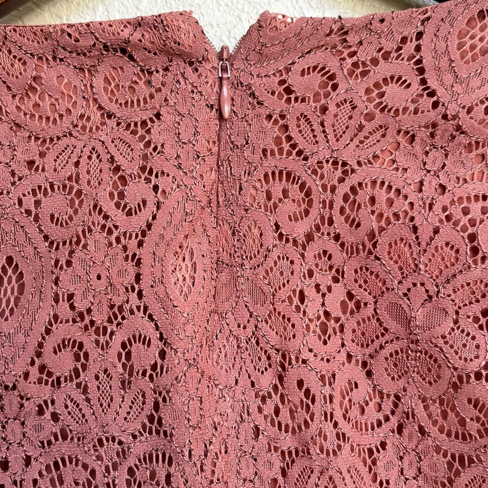 Bardot Women’s Isla Dusty Rose Lace Wrap Ruched Long Sleeve Mini Dress 6 - Picture 7 of 8